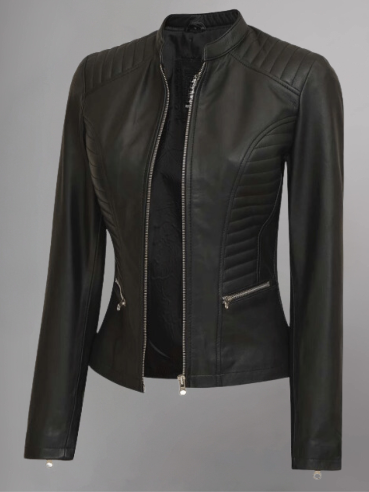 Amber Asymmetrical Black Biker Jacket Women