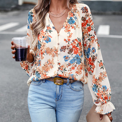 Long-Sleeved Blouse With Flowers