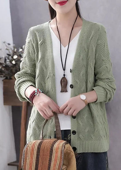 Art Blue V Neck Button Casual Fall Knit Sweater Coat