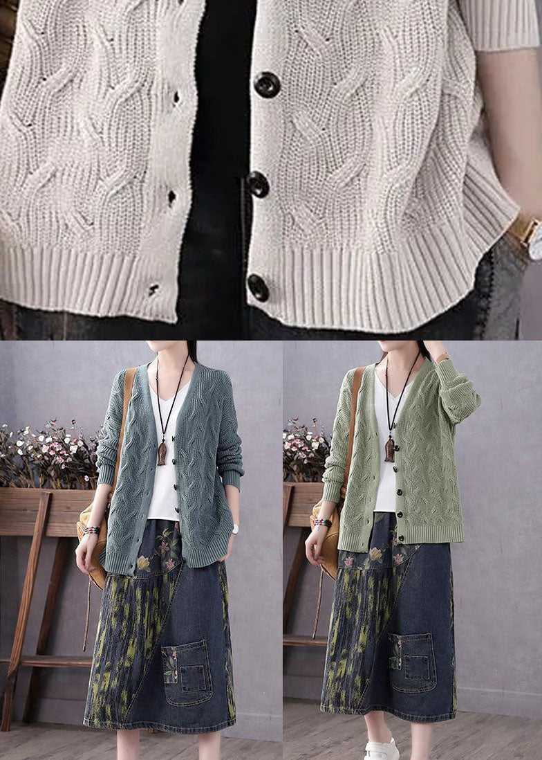 Art Blue V Neck Button Casual Fall Knit Sweater Coat