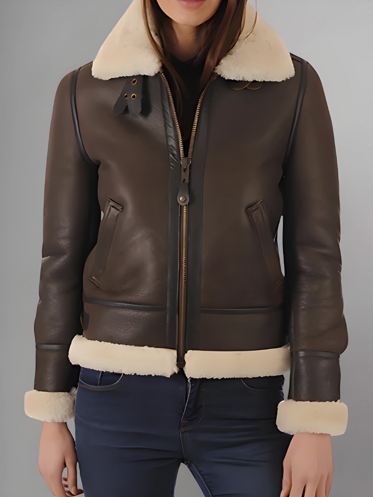 Aviator Womens Distressed Brown Jacket