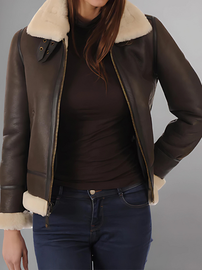 Aviator Womens Distressed Brown Jacket