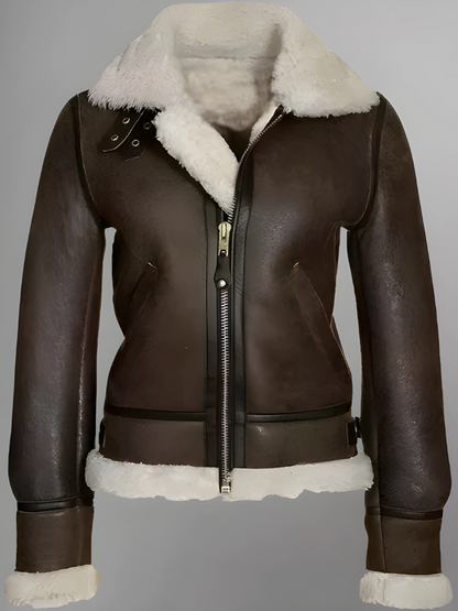 Aviator Womens Distressed Brown Jacket