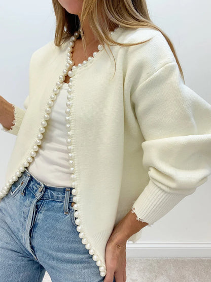 Vivien knit cardigan with pearl & fringe detail – women