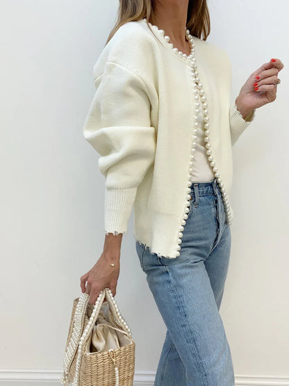 Vivien knit cardigan with pearl & fringe detail – women
