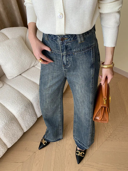 Vintage wide-leg buttoned denim jeans – women