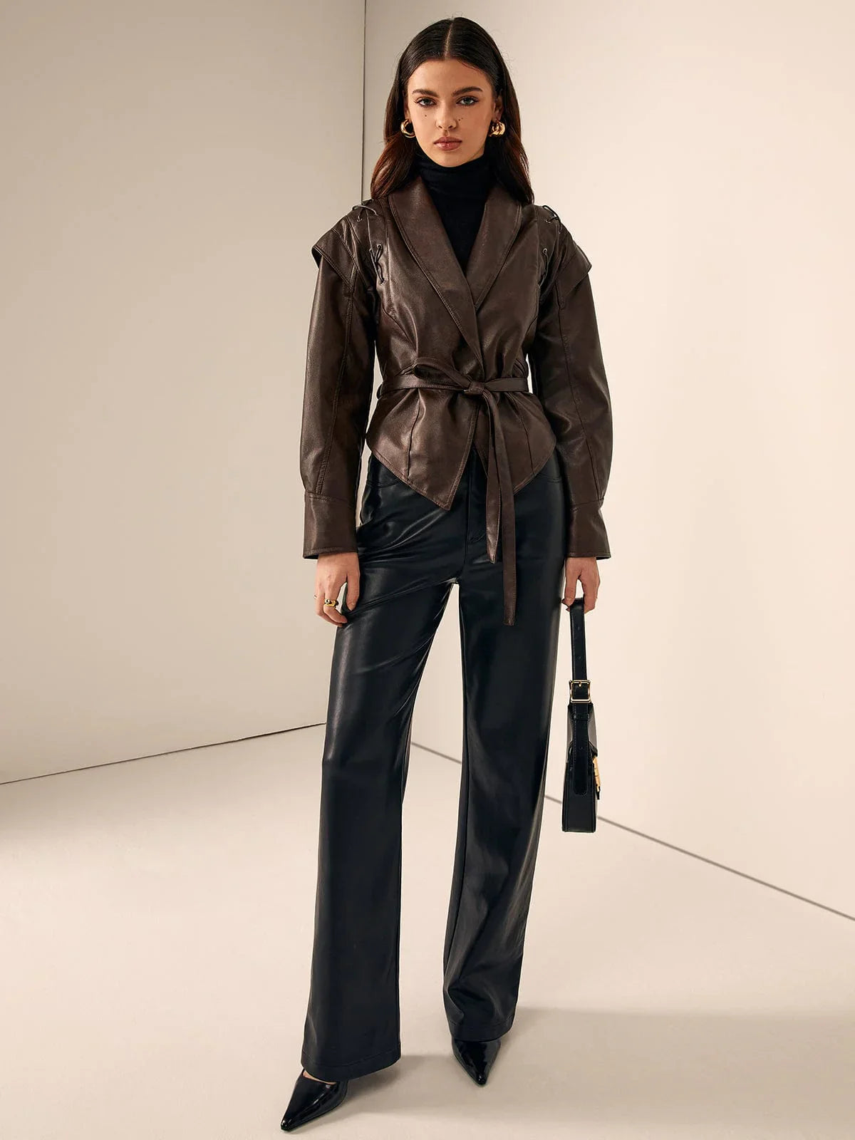 Valeria tailored leather blazer with belt – women