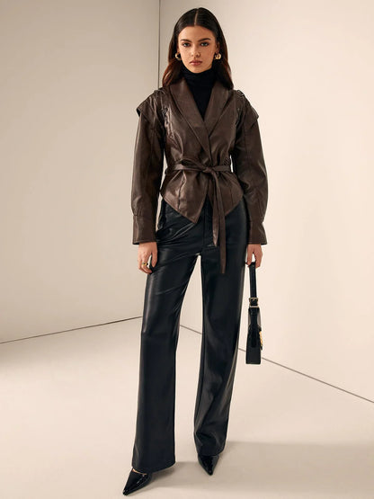 Valeria tailored leather blazer with belt – women