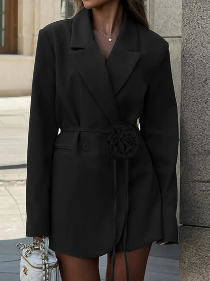 Celeste elegant blazer with waist belt & rose detail