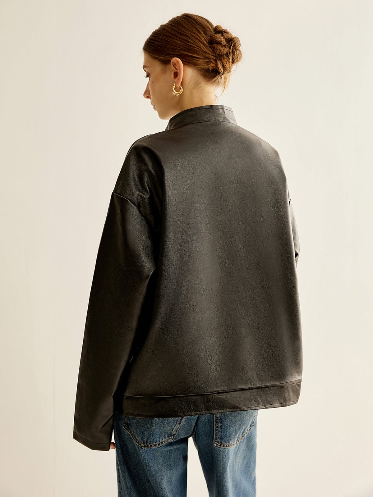 Noah black leather jacket with contrast stripes – women
