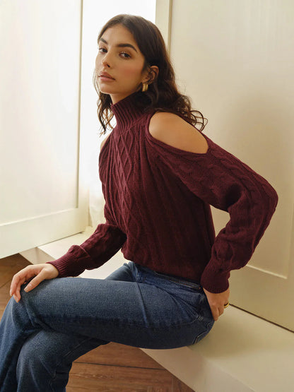 Eva off-shoulder plaid knit sweater – women