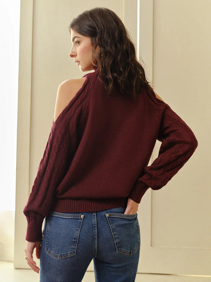 Eva off-shoulder plaid knit sweater – women