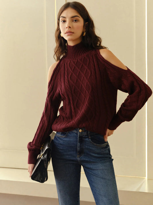 Eva off-shoulder plaid knit sweater – women