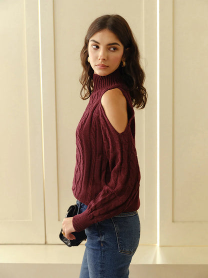 Eva off-shoulder plaid knit sweater – women