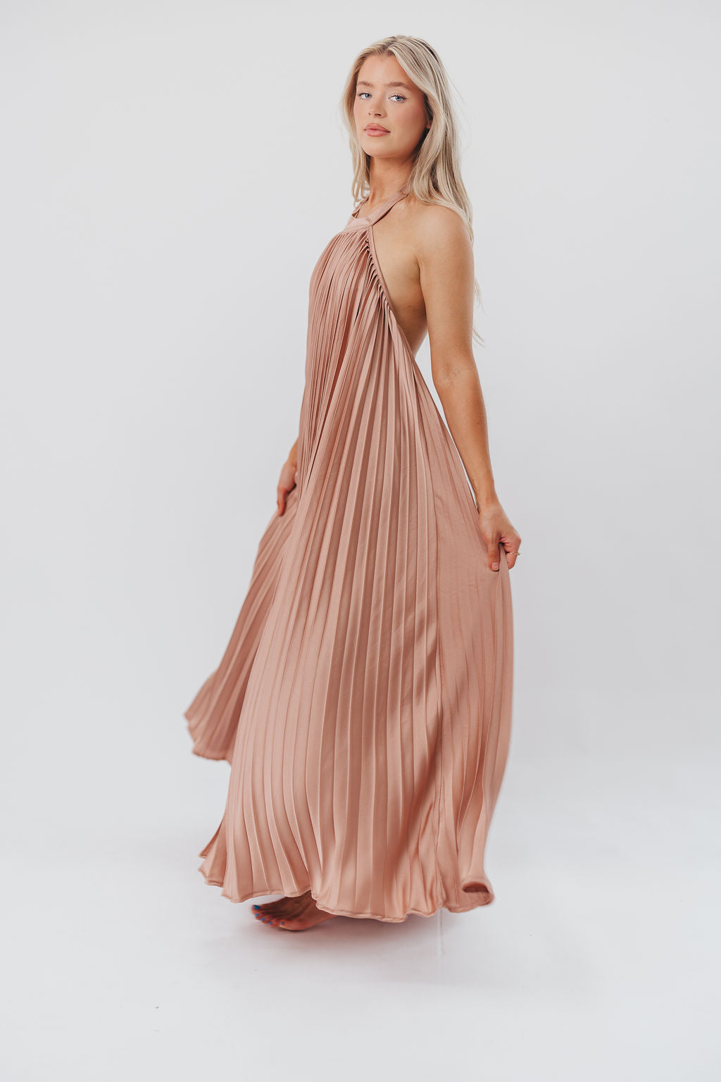 Maren Pleated Halter Maxi Dress in Mauve - Bump Friendly (S-XL)