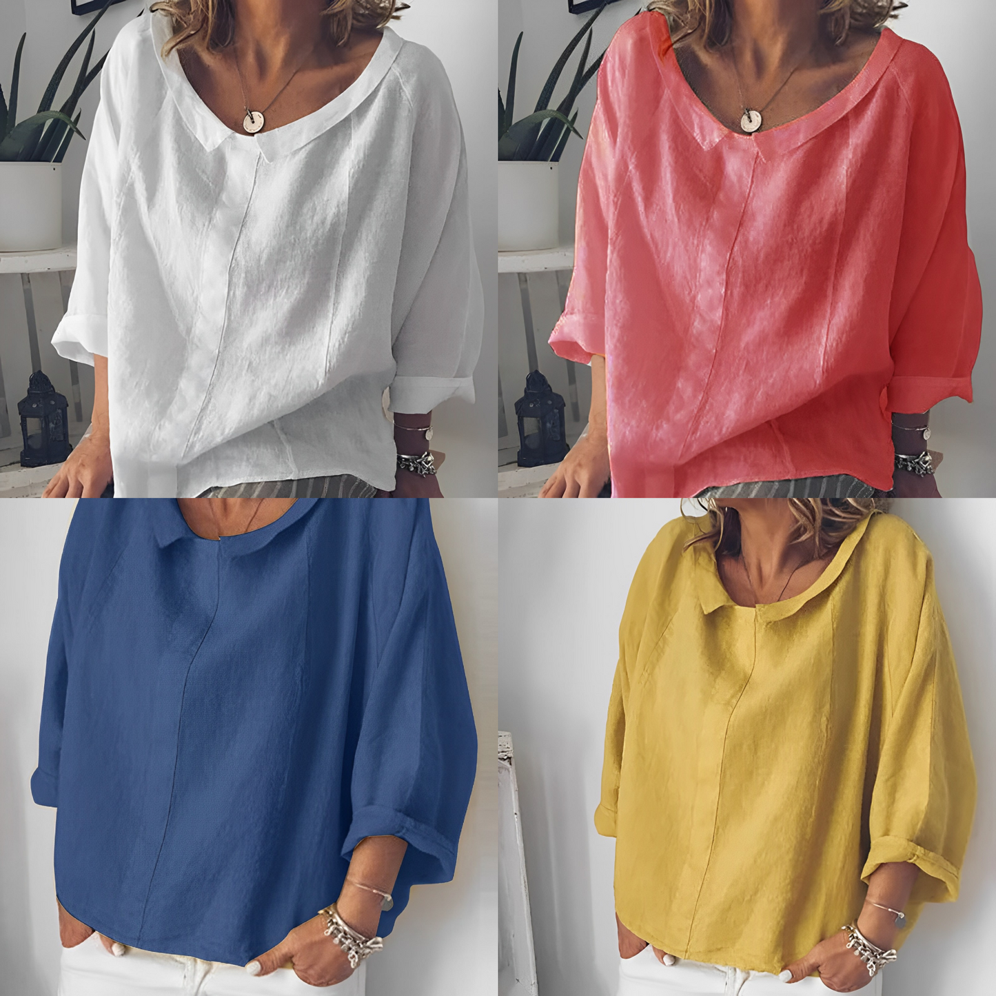 Linen blouse with loose collar - isolde