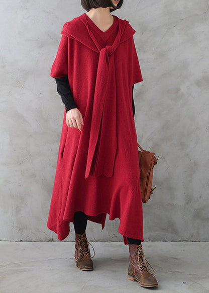 Beautiful Red V Neck Side Open Cashmere Knit Holiday Sweater Dress Fall