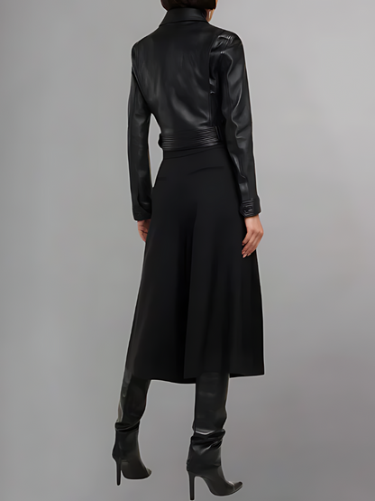 Belted Crop Leather Aviator Jacket