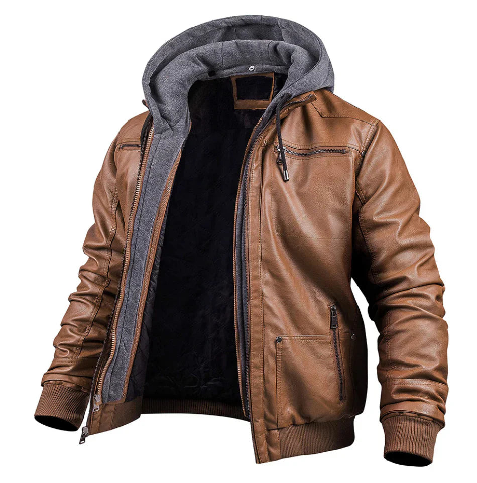 Heinrich leather winter jacket with hoodie – warm & robust