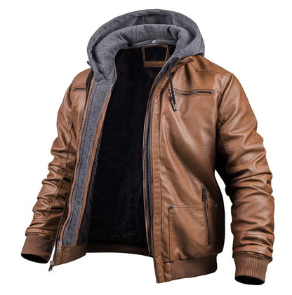 Heinrich leather winter jacket with hoodie – warm & robust
