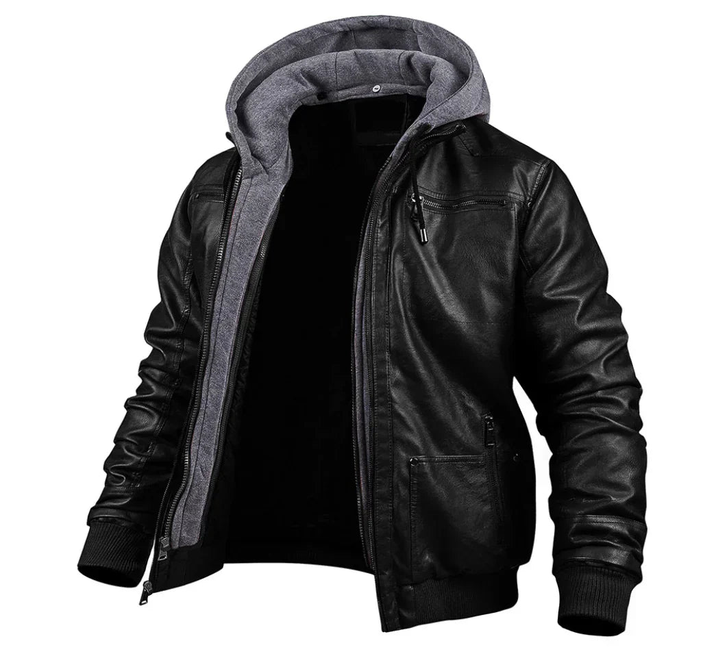 Heinrich leather winter jacket with hoodie – warm & robust