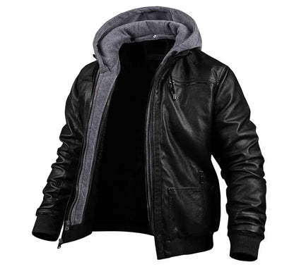 Heinrich leather winter jacket with hoodie – warm & robust