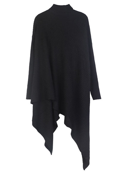 Black Oversized Wool Sweaters Asymmetrical Design Long Sleeve