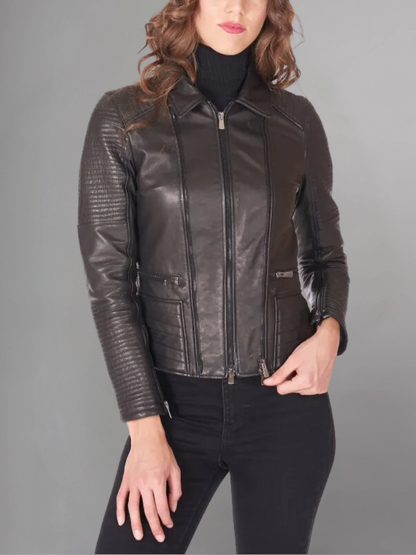 Black 3 in 1 quilted nappa lamb leather biker jacket