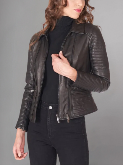 Black 3 in 1 quilted nappa lamb leather biker jacket