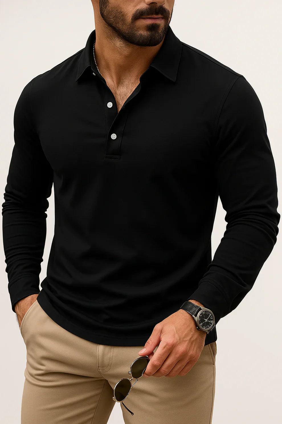 Men’s casual long-sleeve slim-fit polo shirt – men