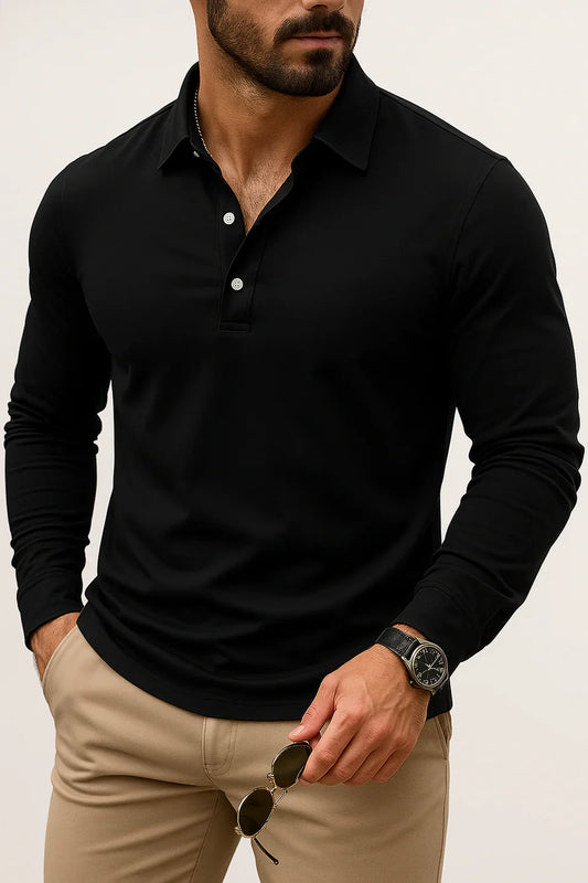 Men’s casual long-sleeve slim-fit polo shirt – men