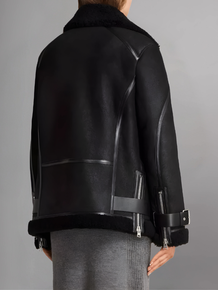 Patty Black Shearling Leather Jacket