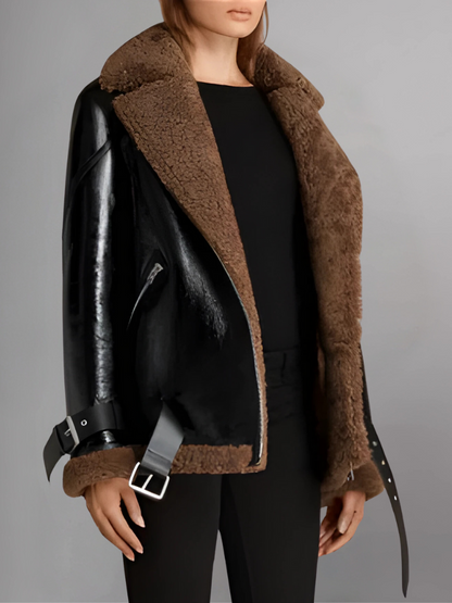 Patty Black Shearling Leather Jacket