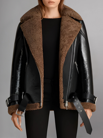 Patty Black Shearling Leather Jacket