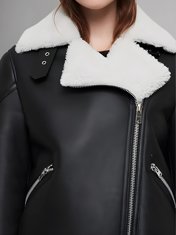 Patty Black Shearling Leather Jacket