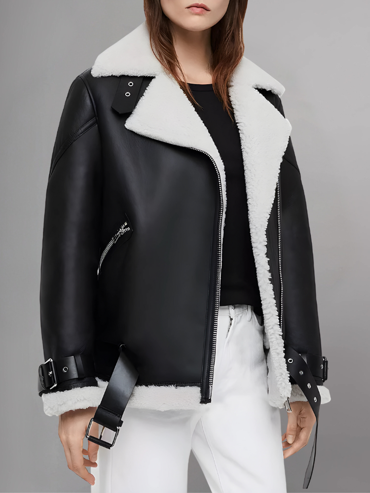 Patty Black Shearling Leather Jacket