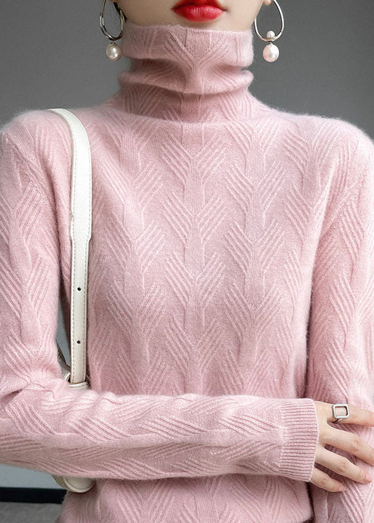 Bohemian Pink Turtle Neck Thick Wool Knit Top Winter