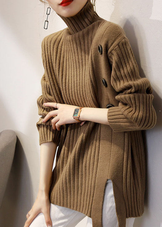 Boutique Khaki Turtleneck Thick Fall Winter Knit Sweater