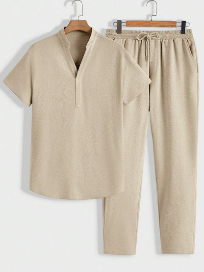 Modern men’s lounge set with stand-collar polo & pants – men