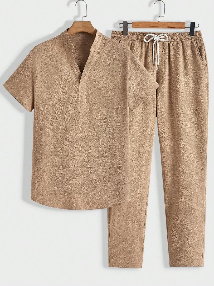 Modern men’s lounge set with stand-collar polo & pants – men