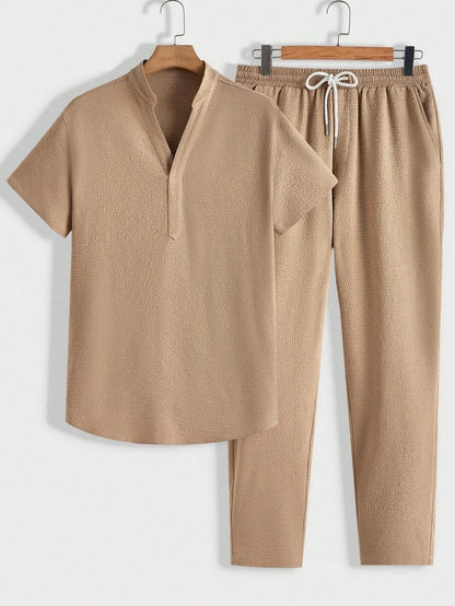 Modern men’s lounge set with stand-collar polo & pants – men