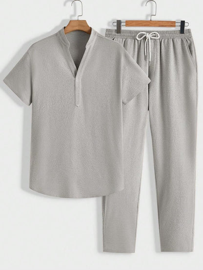 Modern men’s lounge set with stand-collar polo & pants – men