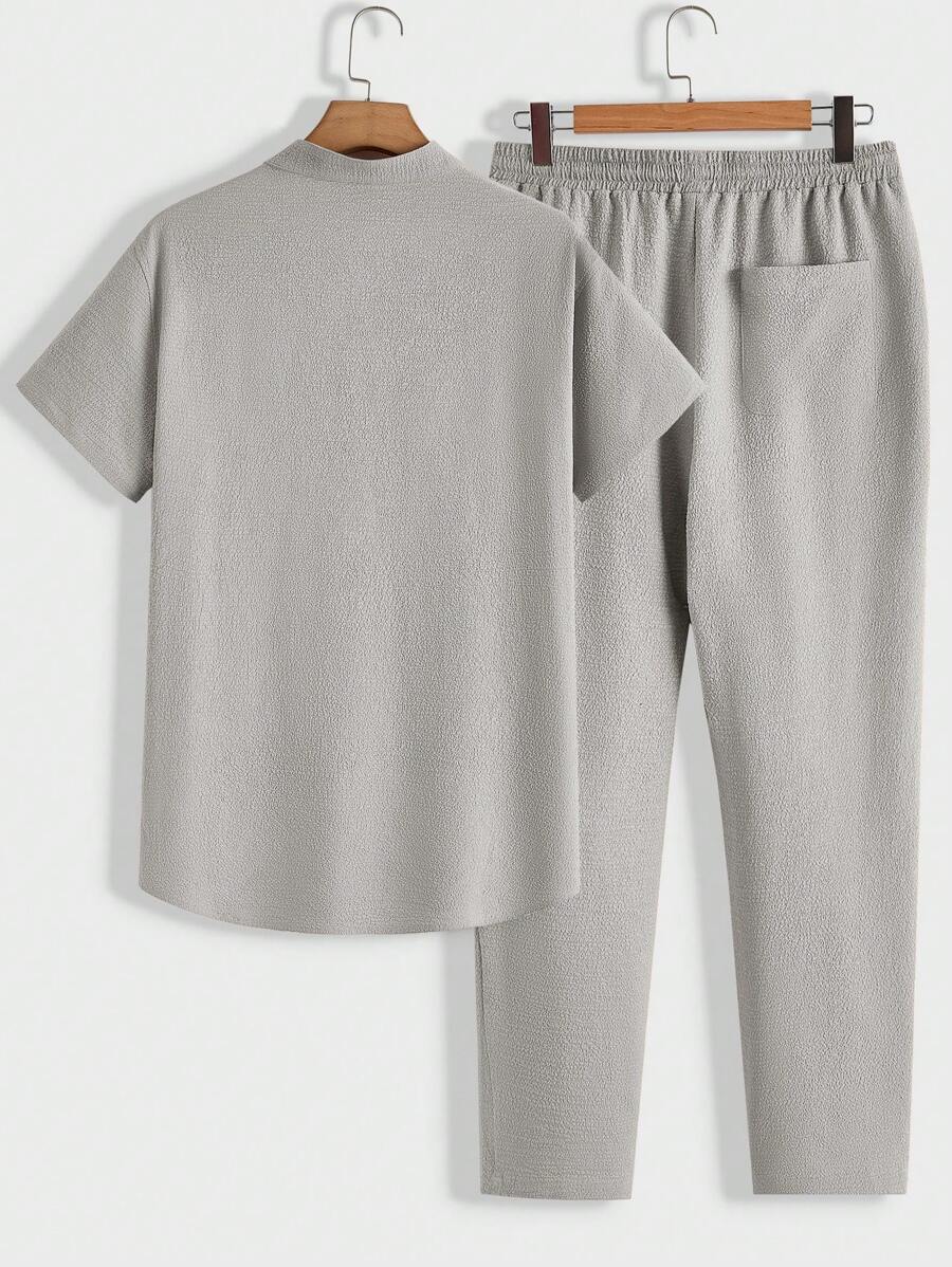 Modern men’s lounge set with stand-collar polo & pants – men