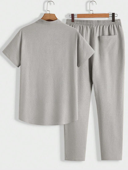 Modern men’s lounge set with stand-collar polo & pants – men