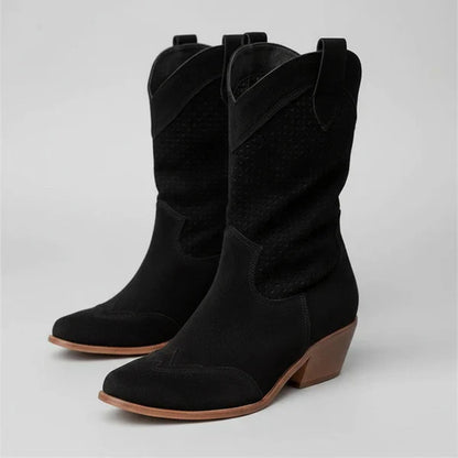 Women’s cowgirl perforated ankle boots western heels – women