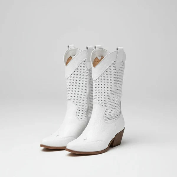 Women’s cowgirl perforated ankle boots western heels – women