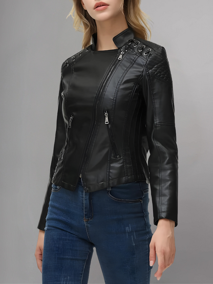 Womens Real Leather Jacket Short Zipper Motorcycle Jackets