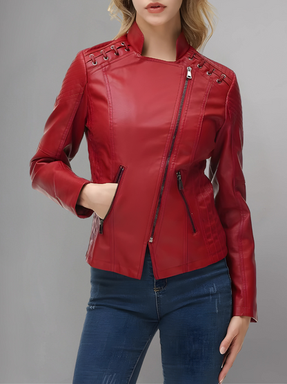 Womens Real Leather Jacket Short Zipper Motorcycle Jackets