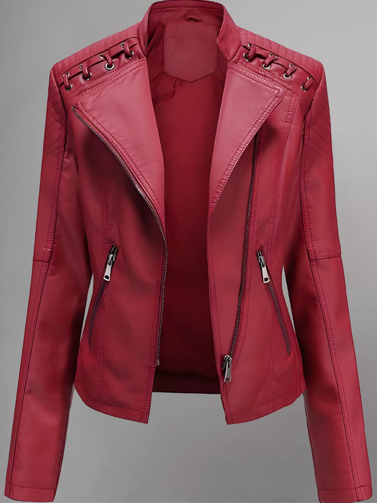 Womens Real Leather Jacket Short Zipper Motorcycle Jackets