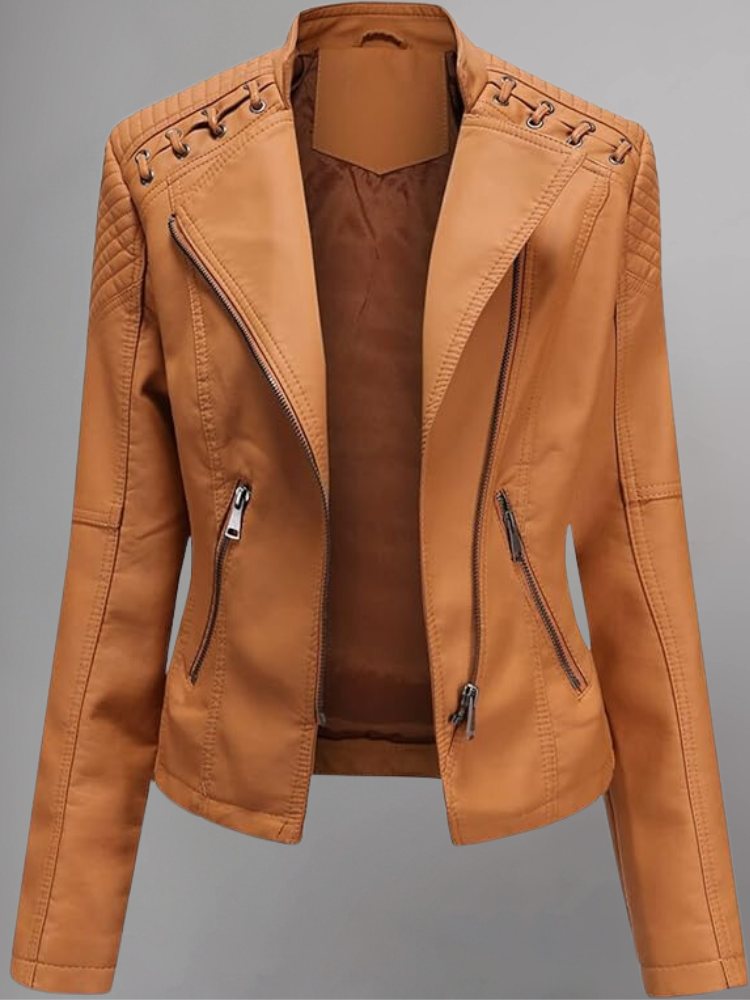 Womens Real Leather Jacket Short Zipper Motorcycle Jackets